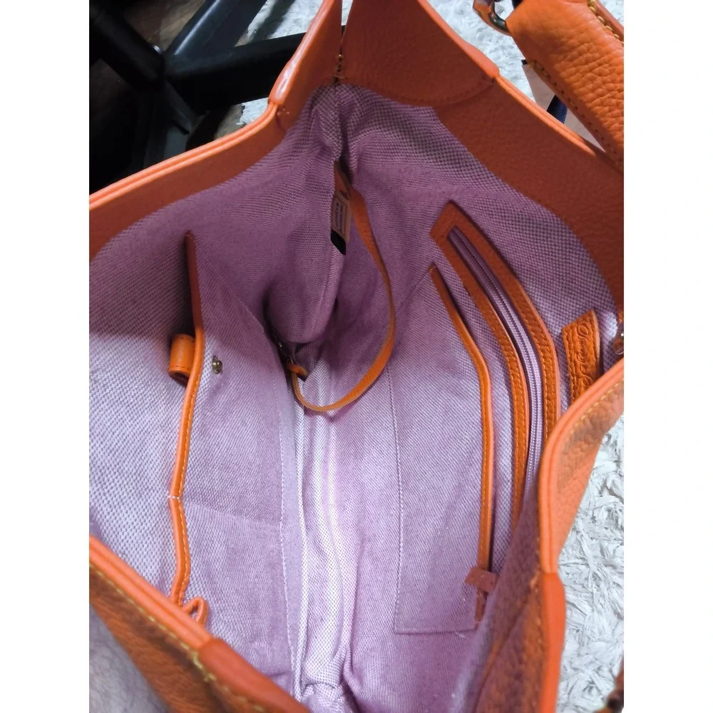 34.Dooney & Bourke Orange Pebbled Leather Hobo Shoulder Bag Silver Hardware